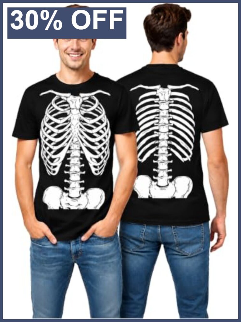 Skeleton Ribcage Graphic Tee Halloween X-Ray Front Back Print
